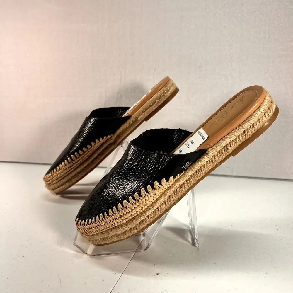Sam Edelman Black Leather Espadrille Mule Slides Womens 10M Pointed Toe NWOT